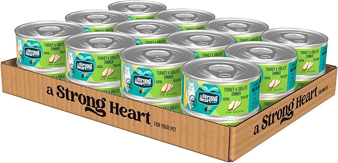 A Strong Heart Canned Wet Cat Food, Turkey & Giblets Dinner - 5.5 oz Cans (Pack of 24), Made in The USA with Real Turkey & Savory Giblets