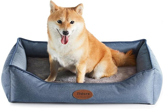 Orthopedic Dog Beds for Medium Dogs, Durable Egg Crate Foam Sofa Dog Bed wit Washable Removable Cover,Waterproof Lining,Pet Bed for Large Dogs (Denim Blue, 26.4" L x 21.7" W x 6.2" Th)