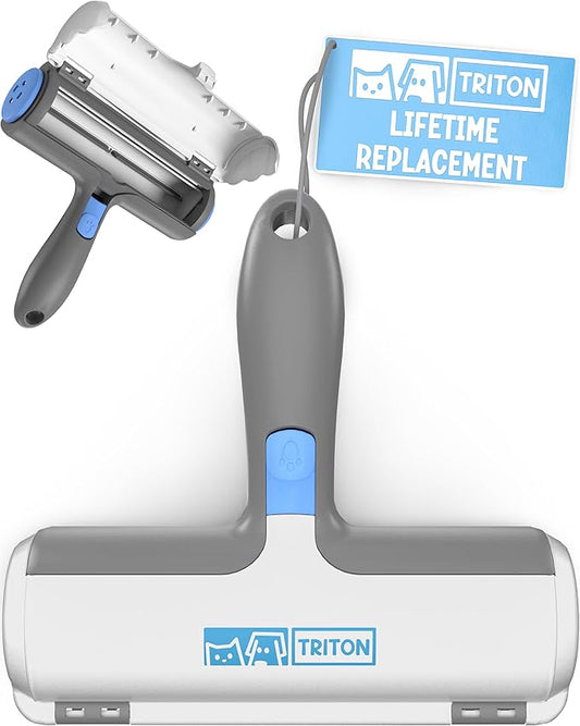 Triton Pet Hair Remover w/Fur Trapping Compartment - Easy to Use Pet Hair Removal Tool - Cat & Dog Hair Remover for Couch, Furniture, Clothes, Bedding, Car - Reusable Lint Roller