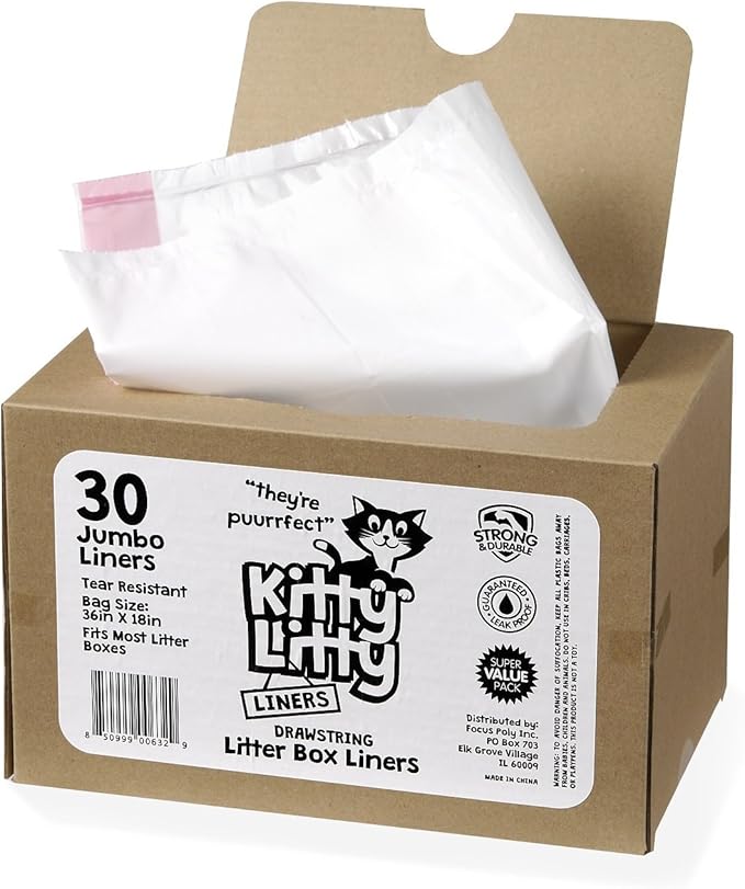 Cat Litter Box Liners 30 Count Drawstring Kitten Waste Bag