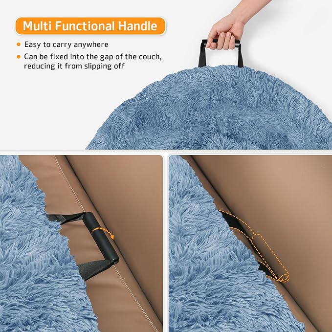 GGIB Calming Dog Bed Fluffy Plush Dog Mat for Furniture Protector with Removable Washable Cover for Large Medium Small Dogs and Cats (Extra Large (53x39.3x6), Navy)