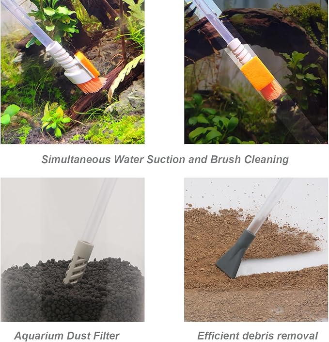 Compact Aquarium Siphon Vacuum and Water Changer Kit with Cleaning Brush. Perfect for Simultaneous Water Changing and Cleaning in Small Fish Tanks. Gravel and Sand Cleaning.