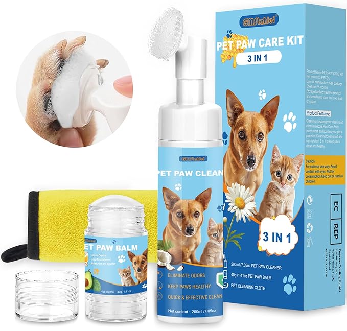Dog Paw Care Kit,No-Rinse Paw Cleaner for Dogs & Cats,Dog Paw Balm for Heals -Repairs Dry Cracked Paws & Nose with 1 Pet Cleaning Towels,Natural Dog Paw Protector for Pet Foot Washer Care