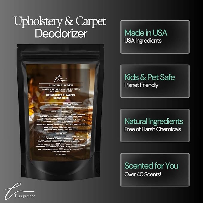 Almond Biscotti Carpet Freshener Powder: Powerful Odor Eliminator for Home, Upholstery Deodorizer, Carpet Deodorizer, Pet Urine, Cat Litter Box - Nutmeg & Spice Fragrance