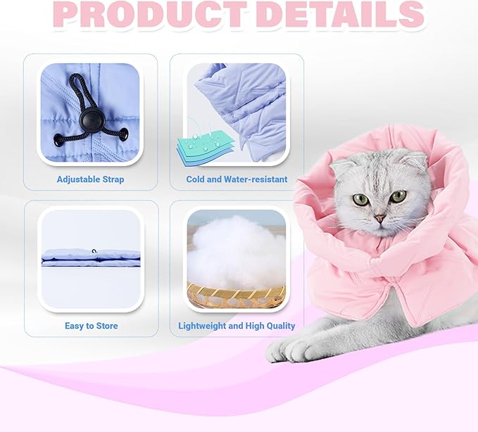 Cat Recovery Collar, Soft Adjustable Cone for Cats and Kittens, Lightweight Waterproof Elizabethan Collar for After-Surgery Care, Prevent Licking and Scratching, Neck Protector for Pets（Pink,M）