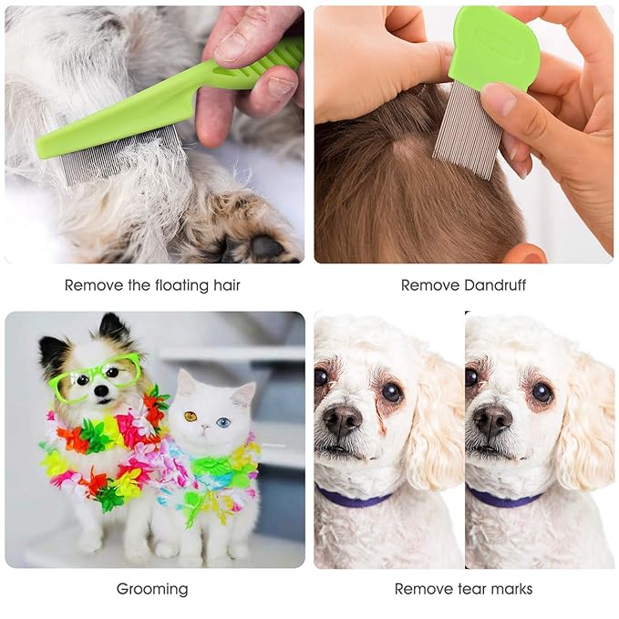Cat & Dog Grooming Set - Fine Tooth Comb For Grooming And Removing Dandruff Flakes Remove Float Hair Tear Marks (green)
