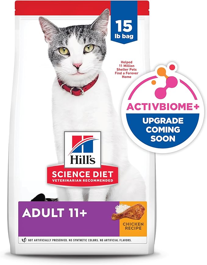 Hill's Science Diet Adult 11+, Senior Adult 11+ Premium Nutrition, Dry Cat Food, Chicken Recipe, 15.5 lb Bag
