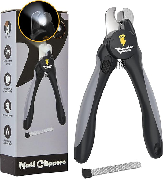 LED Dog Nail Clippers with Light, Trimmers with Protective Guard, Quick Sensor, Safety Lock and Nail File - Suitable for Large and Small Dogs & Cats (Grey, LED)