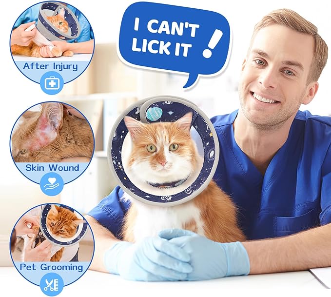 Breathable Air Mesh Cat Cone Collar Soft to Stop Licking, Adjustable, Foldable Lightweight Kitten Cones After Surgery Recovery for Cats & Kittens (Star Blue,S)