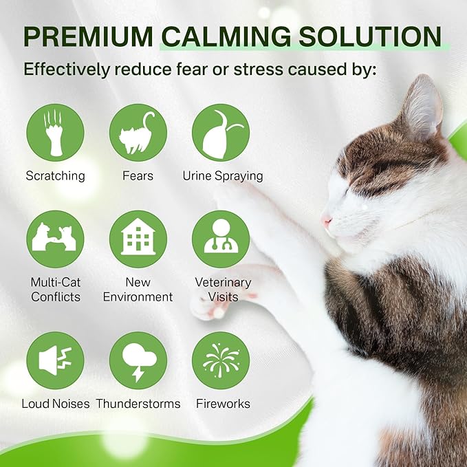 Cat 6-in-1 Calming Diffuser + Multivitamin 500 Chews for Cats – Stress Relief, Immune, Skin & Coat, Digestion, Brain & Bone Health for All Cats, 2 Diffusers + 4 Refills