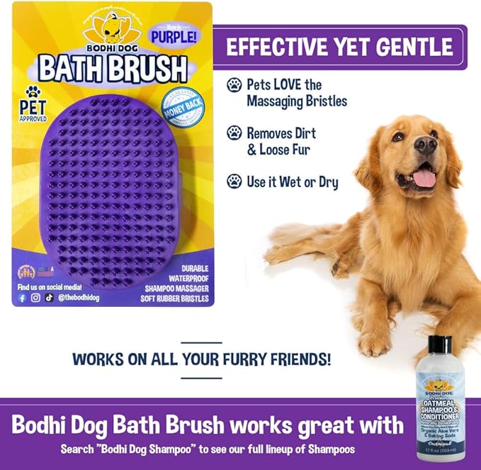 Bodhi Dog Shampoo Brush - Pet Grooming & Bath Supplies for Dogs and Cats - Bath Brush for Long & Short Hair - Premium Scrubber for Shower, Bathing & Massage (One Pack, Purple)