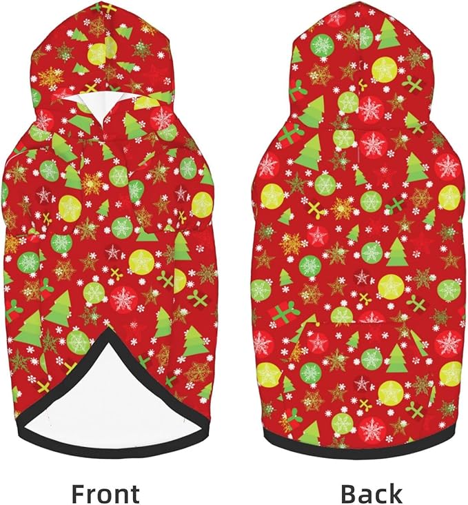 Christmas Tree Print Hoodie,Christmas Cosplay Dog Clothes with Pocket and Hat Winter Clothes Sweaters X-Small