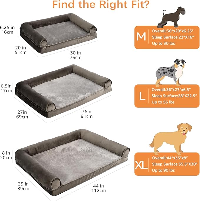Amazon Basics Dog Bed with Cooling Gel Memory Foam, Pressure-Relief Support for Dogs up to 90lbs, Non-Slip Bottom, Machine Washable Cover, Extra Large Sized (44" x 35"), Brown