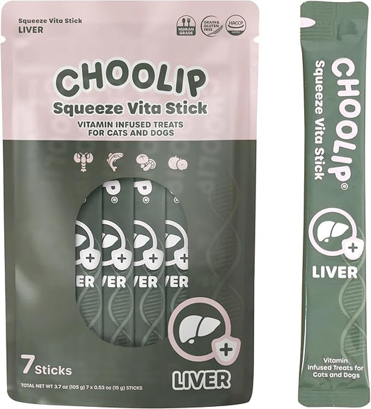 Squeeze Vita Stick Lickable Treats for Dogs & Cats. 7 Liver Support Sticks with Essential multivitamins. Soft and Tasty Paste for All Life Stages, Supporting Liver Health