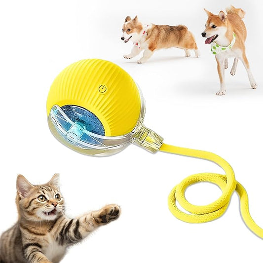 Cat Ball Toy,New Interactive Rolling Cats Dog Toy Balls 360° Smart Automatic Rolling Pet Ball, Fast Moving Toy for Dog,Interactive Toys for Cats (Yellow)