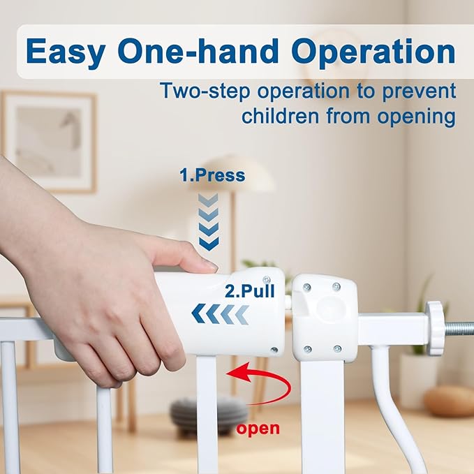 ALLAIBB Extra Wide Pressure Mounted Baby Gate Walk Through Child Kids Safety Toddler Tension White Long Large Pet Dog Gates with Extension for doorways Kitchen (52.76-62.2"/134-158cm, White)