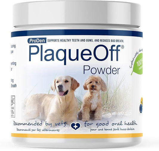 ProDen PlaqueOff Powder for Pets - Cat & Dog Breath Freshener - Plaque & Tartar Remover for Pet Oral Care - 180g