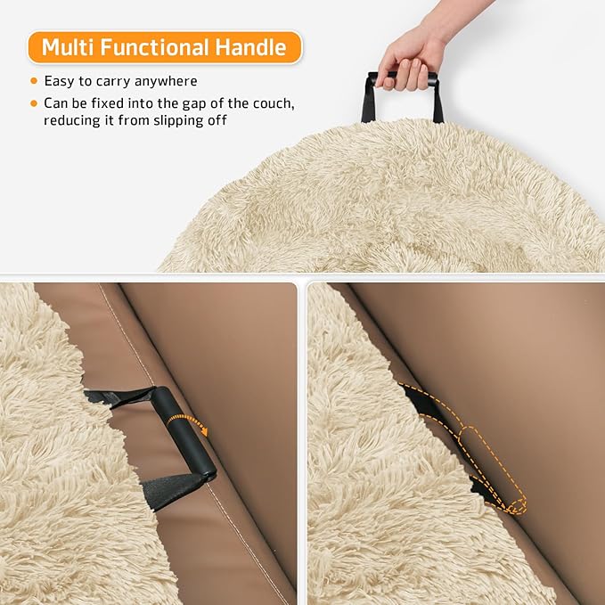 Calming Dog Bed Fluffy Plush Dog Mat for Furniture Protector with Removable Washable Cover for Large Medium Small Dogs and Cats (Large, Beige)