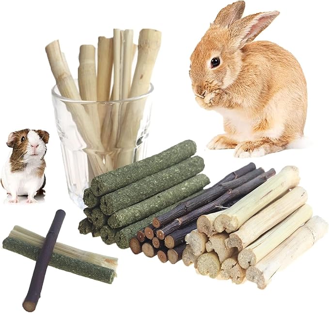 600g Guinea Pig and Rabbit Chew Toys - Sweet Bamboo and Timothy Apple Sticks for Healthy Teeth and Relaxation - Natural and Safe Guinea Pig Chew Toys