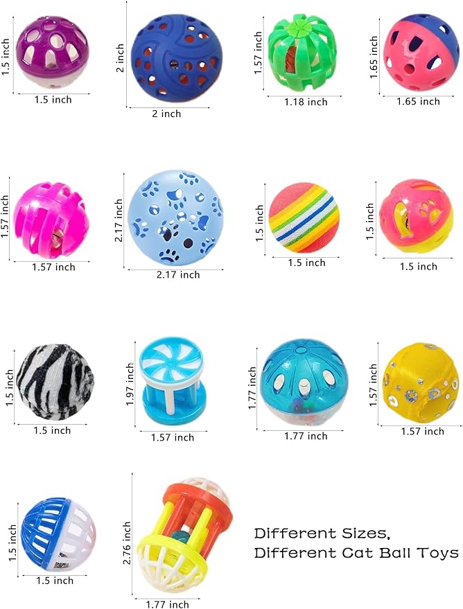 5-Piece Cat Toy Balls with Bells for Kittens and Indoor Cats, Over The Moon(1.5'', Basic Cat Toy Set)