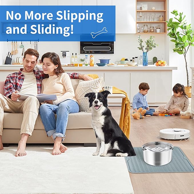 3L Large Capacity Stinless Steel Dog Water Bowl and Waterproof Silicone Dog Food Tray, Slow Down Drinking Pet Water Bowl