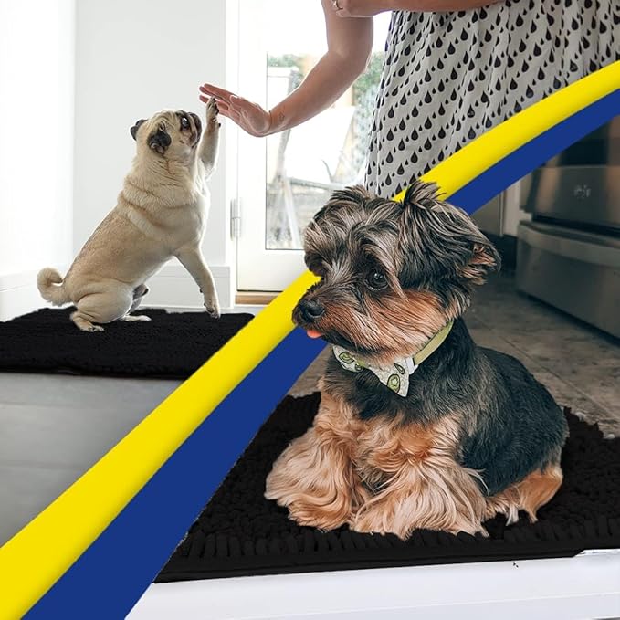 Muddy Mat® Original Dog Door Mat for Muddy Paws, Super Absorbent Microfiber, Non-Slip Washable Pet Rug, Quick Dry Chenille Entryway Carpet, Machine Washable Indoor Outdoor mat, Black 24"x120"