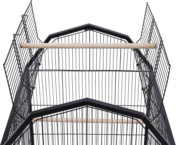 40-Inch Wrought Iron Bird Cage with Open-Top and Rolling Stand, Movable Parrot Cage Pet Bird Flight Cage, 360 Degree View Spacious Interactive Roof Pet Bird House for Medium&Small Birds