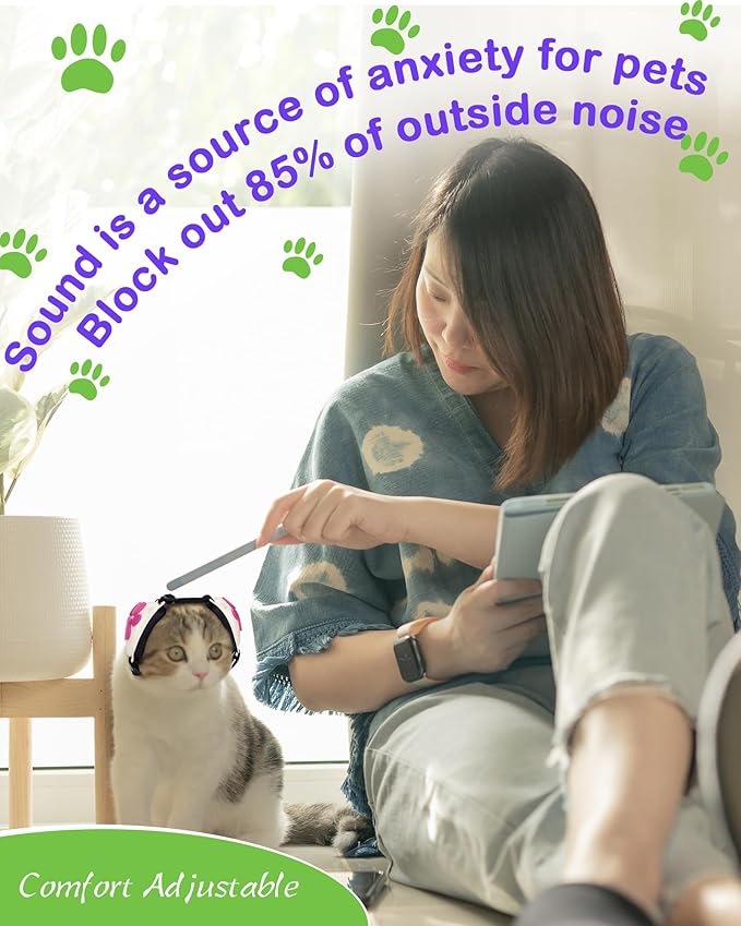 Calming Earmuffs for Cats and Small Dogs - for Anxiety Relief - Noise Canceling for Fireworks, Thunderstorms, Pet Grooming & Force Drying - Dog Ear Muffs Noise Protection (White, Medium)