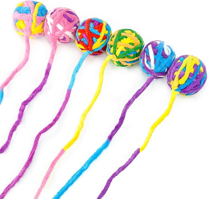 CHIWAVA 6 Pack 20" Woolen Yarn Cat Toys Ball with Bell 2" Large Indoor Cat Toy Balls Kitten Interactive Toys