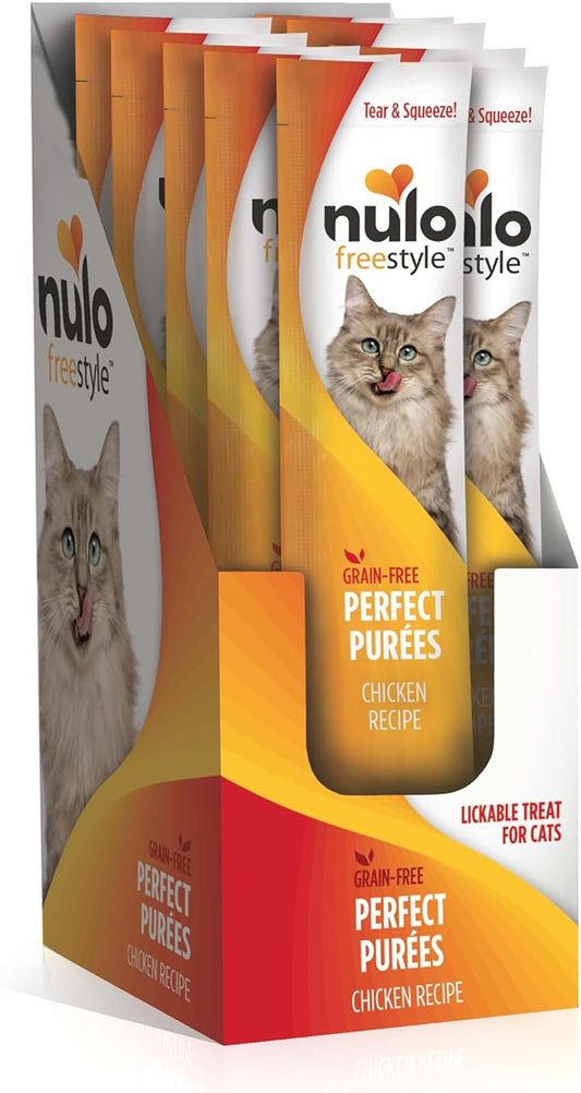 Nulo Freestyle Grain-Free Perfect Purees Premium Wet Cat Treats, Squeezable Meal Topper for Felines, High Moisture Content to Support Cat Hydration, 48 x 0.5 Oz, Chicken