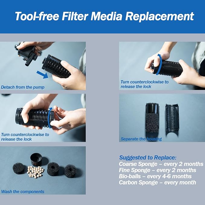 AquaMiracle True 4-Stage Fish Tank Filter, in-Tank Submersible Aquarium Filter Internal Fish Filter with Aeration, for 40-70 Gallon Aquariums