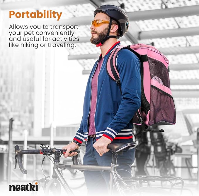 Cat Backpack Carrier, Airline Approved, Space Capsule Bubble Design, Ideal for Cats & Dogs up to 28-35 lbs, with Strong Straps, Safety Zippers, Mesh, Comfortable for Hiking & Travel (Pink)