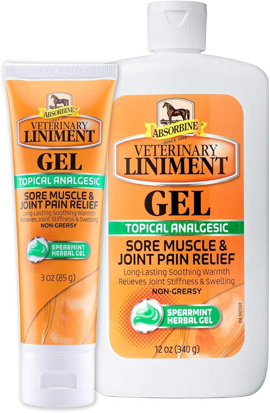 Absorbine Veterinary Liniment Gel, Topical Menthol Analgesic Rub for Sore Muscle, Joint & Arthritis Pain Relief, Combo Pack Includes 12oz Value Size + 3oz Travel Size