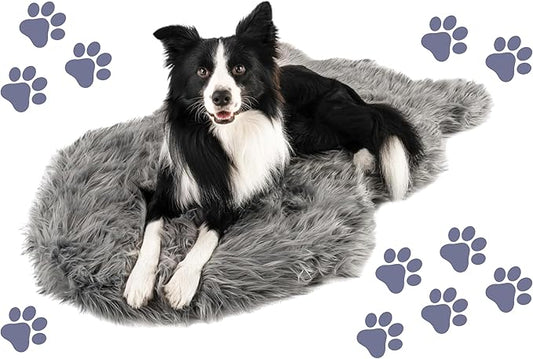 PupRug Orthopedic Dog Bed for Large Dogs with Fluffy Soft Faux Fur and Memory Foam for Joint Pain Relief, Machine Washable and Waterproof Couch Bed, Charcoal Grey, Large/Extra Large