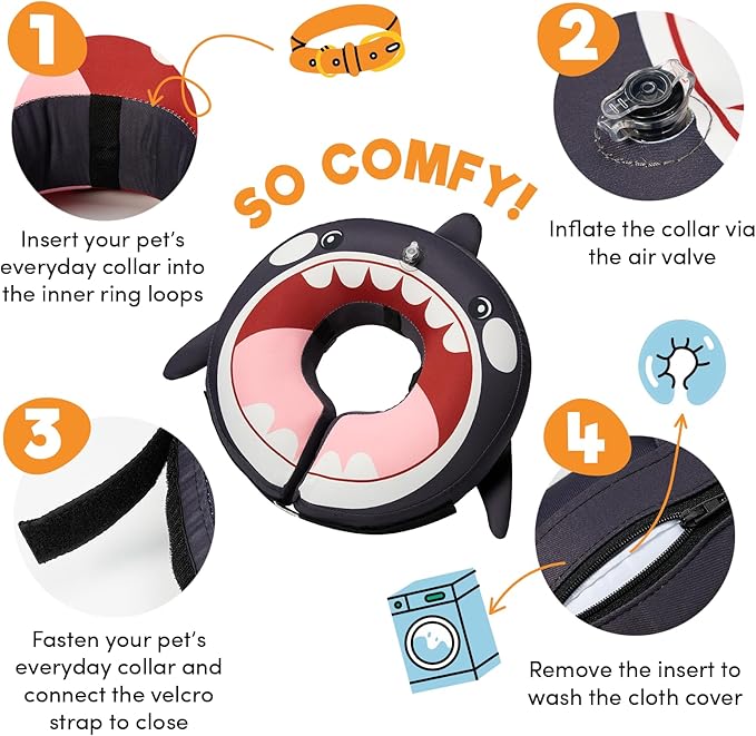 BENCMATE Inflatable Dog Cone Collar Alternative, Soft Dog Cone for Small Medium Large Dogs and Cats, Neck Recovery ECollar Donut Collar After Surgery (Large, Orca)