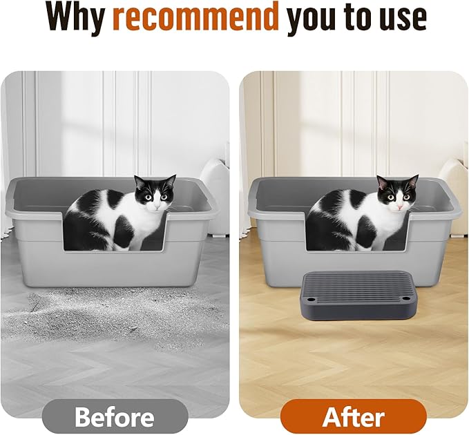 Cat Litter Box Ramp Mat with Filter Function, Cat Step Pedal Stool for Self-Cleaning Litter Box, Easy to Clean, Ideal for Kitten & Elderly Cats (Dark Grey)