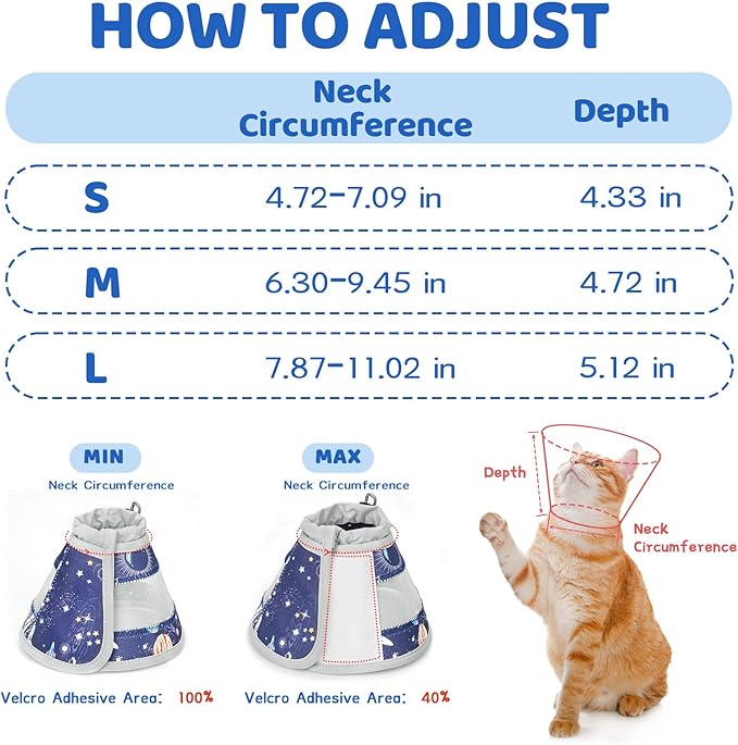 Breathable Air Mesh Cat Cone Collar Soft to Stop Licking, Adjustable, Foldable Lightweight Kitten Cones After Surgery Recovery for Cats & Kittens (Star Blue, L)