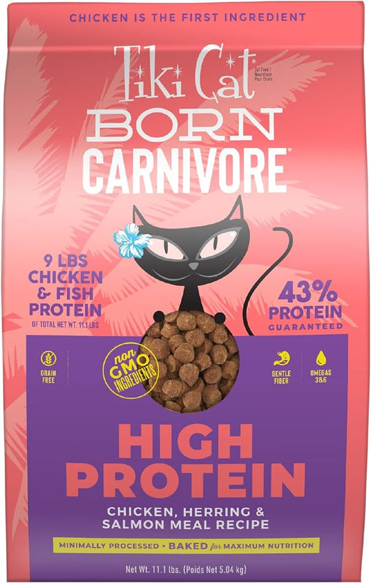 Tiki Cat Born Carnivore High Protein Dry Cat Food, Chicken, Herring & Salmon Meal, 11.1 lbs. Bag