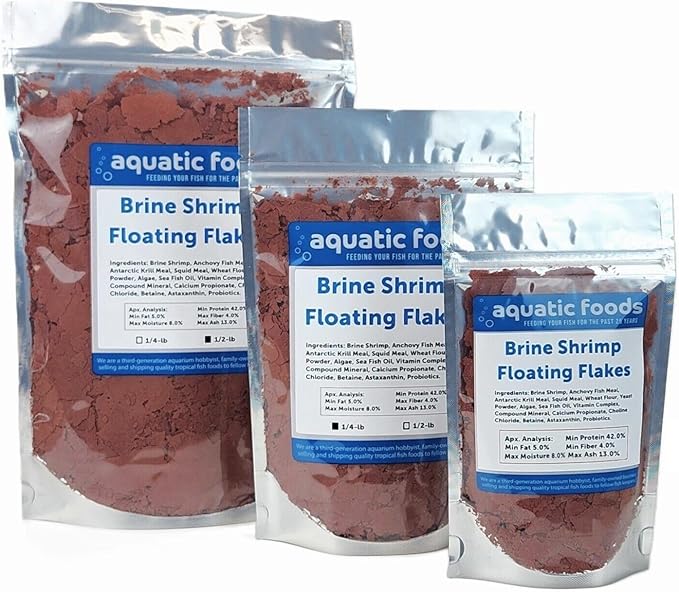 Aquatic Foods Inc. Brine Shrimp Flakes for Freshwater Cichlids, Angels, Tetras, Guppies, Marine Tangs, Butterflies, Angelfish, Anthias, Clown Fish. WL…1/4-lb Foil Pouch Bag