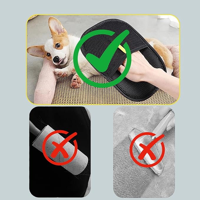 Magic Brush Pet Hair Removal Glove for Cats & Dogs, 2 Pcs Electrostatic Glove for Pet Hair, Cat Grooming Gloves for Hair Removal, Reusable Cat & Dog Hair Remover for Couch, Furniture, Carpet, Curtain