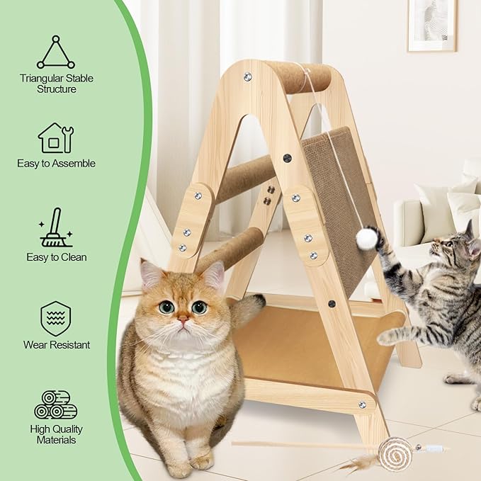 Cats Scratching Pads Cat Climbing Frame Multifunctional Kitten House Toys All-in-one Wooden Climbing Ladder Summer Kitty Litter Scratch-Resistant Corrugated Paper (with Wooden Cat Teaser)