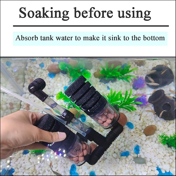 AQUANEAT Aquarium Air Powered Sponge Filter with Ceramic Media Balls, for Betta Fry Shrimp Fish Tank, with 2 Spare Sponges, Small