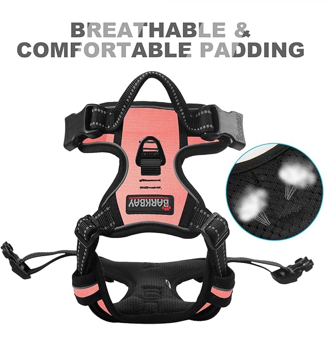 BARKBAY No Pull Dog Harness Front Clip Heavy Duty Reflective Easy Control Handle for Large Dog Walking(Light Pink,M)