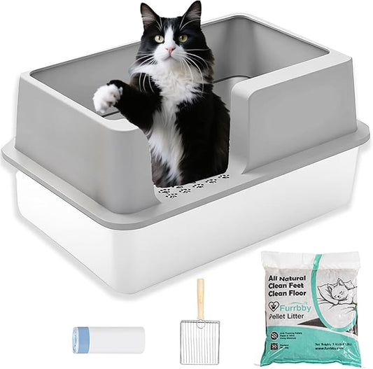 Stainless Steel Sifting Litter Box with Lid, Metal Litter Pan with Scoop for Big Cats Multi Cat, Extra Large Cats Litterbox Odor Control Easy Clean (24 * 16 * 12inch-Side Entry, X-Large)
