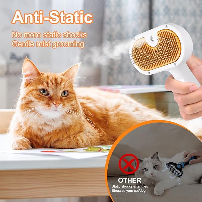 3-in-1 Pet Steam Brush Set for Dogs & Cats, Grooming Comb with Spray, Defur Tool, Water-Assisted Hair Removal, Gentle Cat & Dog Spritz Brush, Multi-Purpose Steam Grooming