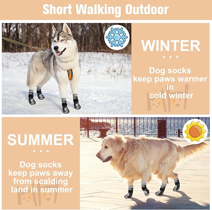 BEAUTYZOO Anti-Slip Dog Socks,Dog Shoes for Hot/Cold Pavement,Paw Protectors with Grips 3 Pairs for Puppy Small Medium Large Senior Old Dogs,Dog Socks to Prevent Licking & Hardwood Floor Protection