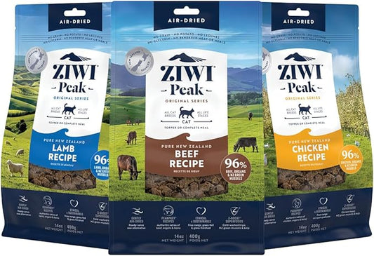 ZIWI Peak Air-Dried Cat Food Bundle High Protein, Grain Free & Limited Ingredient Superfoods (Beef, 14oz + Lamb + Chicken)