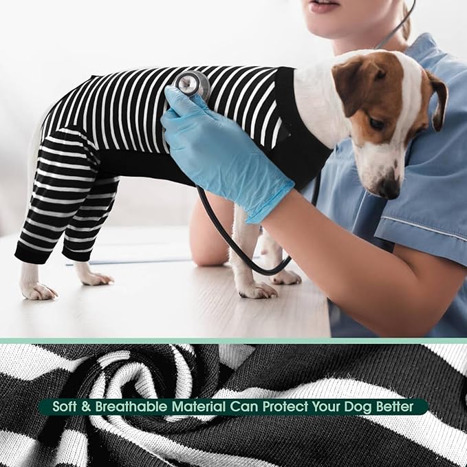 Kuoser Dog Recovery Suit, Anti Licking Dogs Rear Leg Sleeve, Abdominal Dog Surgical Suit with Pants Cover Protect Wounds, Dogs Elbow Protector Soft Pet Surgery Onesie Cone Alternative, Black L