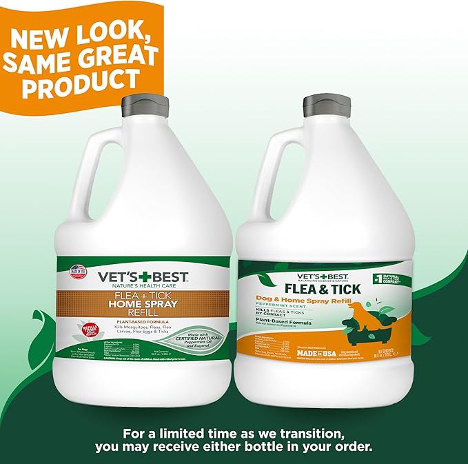 Vet’s Best Flea and Tick Home Spray – Plant-Based Flea and Tick Treatment for Dogs and Indoor Use – Natural Essential Oil Spray for Flea Control in The Home – Made in USA – 96 oz Refill