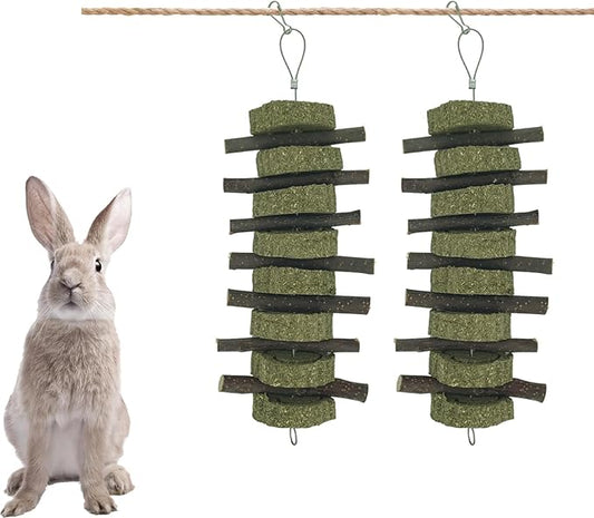 Rabbit Chew Toys for Teeth Grinding Bunny Treats 100% Natural Wood Timothy Grass Treats for Guinea Pigs Chinchillas Hamsters 2pcs